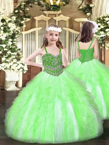 Excellent Straps Sleeveless Little Girls Pageant Gowns Floor Length Beading and Ruffles Organza