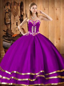 Purple Sleeveless Floor Length Embroidery Lace Up Sweet 16 Quinceanera Dress