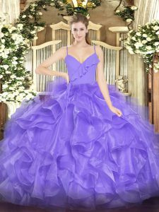 Ruffles Quinceanera Dresses Lavender Zipper Sleeveless Floor Length