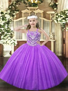 Lavender Sleeveless Beading Floor Length Pageant Dress for Womens