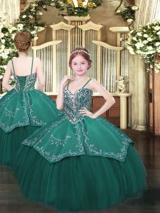 Dark Green Sleeveless Satin and Organza Lace Up Evening Gowns for Party and Quinceanera and Wedding Party