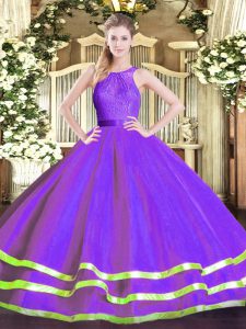 Luxury Eggplant Purple Sleeveless Tulle Zipper Quinceanera Gown for Military Ball and Sweet 16 and Quinceanera