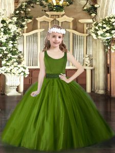 Olive Green Scoop Neckline Beading Little Girls Pageant Dress Sleeveless Zipper