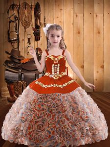 Multi-color Straps Neckline Embroidery and Ruffles Pageant Dress for Teens Sleeveless Lace Up