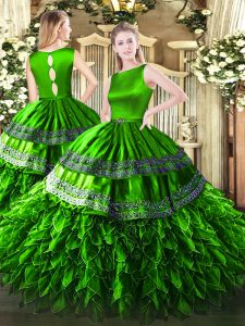Floor Length Green Sweet 16 Quinceanera Dress Scoop Sleeveless Clasp Handle