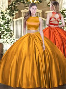 High Quality High-neck Sleeveless Criss Cross Sweet 16 Dresses Orange Tulle