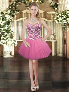 Most Popular Mini Length Ball Gowns Sleeveless Rose Pink Lace Up