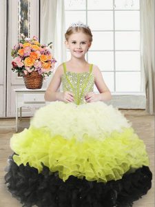 High End Floor Length Lace Up Little Girls Pageant Dress Multi-color for Sweet 16 and Quinceanera with Beading and Ruffles