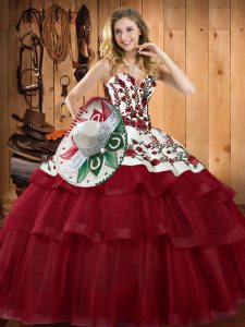 Luxury Wine Red 15th Birthday Dress Sweetheart Sleeveless Sweep Train Lace Up