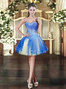 Sleeveless Mini Length Beading Lace Up Prom Dresses with Baby Blue