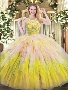 Multi-color Ball Gowns Beading and Ruffles Quinceanera Gowns Zipper Tulle Sleeveless Floor Length