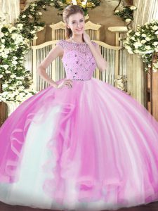 Colorful Lilac Sleeveless Beading and Ruffles Floor Length Sweet 16 Dress