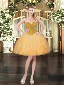 Most Popular Tulle Sleeveless Mini Length Prom Dress and Beading and Ruffles