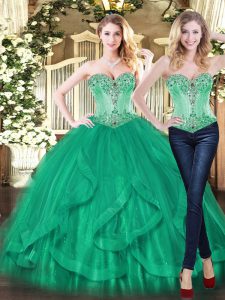 Shining Turquoise Sleeveless Beading and Ruffles Floor Length Sweet 16 Quinceanera Dress
