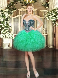Wonderful Turquoise Sweetheart Neckline Beading and Ruffles Prom Gown Sleeveless Lace Up