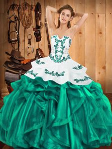 Ball Gowns Quinceanera Gown Turquoise Strapless Satin and Organza Sleeveless Floor Length Lace Up