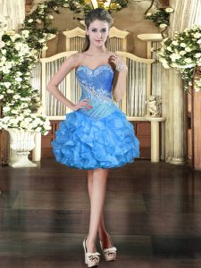 Sleeveless Mini Length Beading and Ruffles Lace Up Prom Dresses with Baby Blue