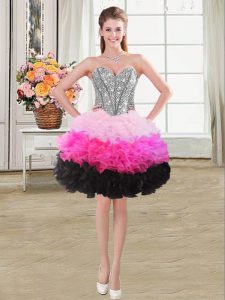 Multi-color Ball Gowns Organza Sweetheart Sleeveless Beading and Ruffles Mini Length Lace Up Prom Dresses