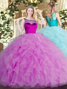 Classical Scoop Sleeveless Zipper Quinceanera Gowns Lilac Organza