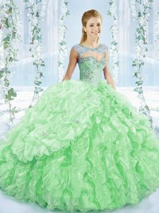 Designer Apple Green Sweetheart Neckline Beading and Ruching 15th Birthday Dress Sleeveless Lace Up