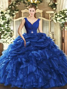 Discount Sleeveless Backless Floor Length Beading and Ruffles Ball Gown Prom Dress