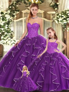 Discount Floor Length Purple Quinceanera Gowns Sweetheart Sleeveless Lace Up