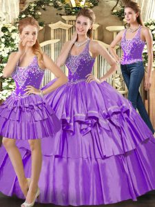 Perfect Eggplant Purple Sleeveless Organza Lace Up Sweet 16 Quinceanera Dress for Military Ball and Sweet 16 and Quinceanera