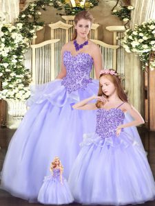 Custom Fit Lavender Ball Gown Prom Dress Military Ball and Sweet 16 and Quinceanera with Beading Sweetheart Sleeveless Lace Up