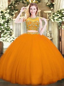New Style Floor Length Two Pieces Sleeveless Orange Red Quinceanera Gowns Zipper