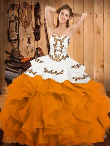 Customized Sleeveless Lace Up Floor Length Embroidery and Ruffles 15th Birthday Dress