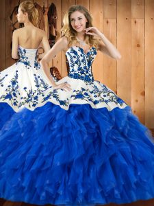 Blue Sleeveless Embroidery and Ruffles Floor Length Quinceanera Gown