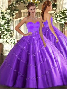 Dynamic Eggplant Purple Ball Gowns Tulle Sweetheart Sleeveless Beading and Appliques Floor Length Lace Up Sweet 16 Dress