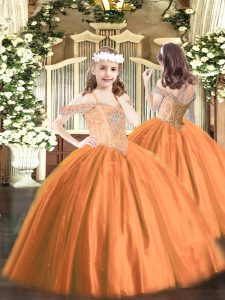 Inexpensive Rust Red Sleeveless Beading Floor Length Little Girls Pageant Dress Wholesale