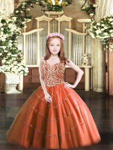 High Quality Sleeveless Lace Up Floor Length Beading Little Girls Pageant Dress