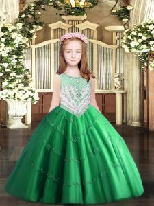 Floor Length Green Little Girls Pageant Dress Scoop Sleeveless Zipper
