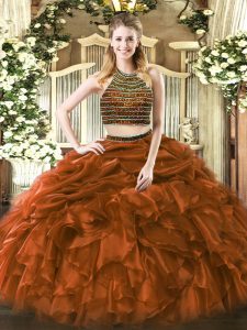 Chic Tulle Sleeveless Floor Length Quinceanera Dresses and Beading and Ruffles