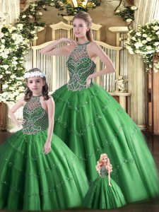 Dark Green Sleeveless Tulle Lace Up Quinceanera Dresses for Military Ball and Sweet 16 and Quinceanera