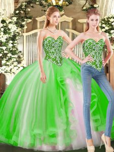 Tulle Sweetheart Sleeveless Lace Up Beading Quinceanera Dress in