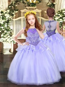 Cute Floor Length Ball Gowns Sleeveless Lavender Little Girls Pageant Dress Wholesale Zipper