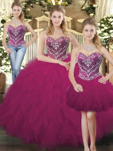 Chic Sweetheart Sleeveless Lace Up Sweet 16 Dress Fuchsia Organza