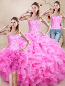 Simple Beading and Ruffles Quinceanera Dresses Lilac Lace Up Sleeveless Floor Length