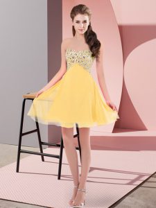 Luxury Mini Length Lace Up Prom Dresses Gold for Prom and Party with Beading