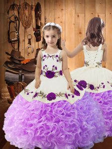 Top Selling Lilac Straps Lace Up Embroidery and Ruffles Girls Pageant Dresses Sleeveless