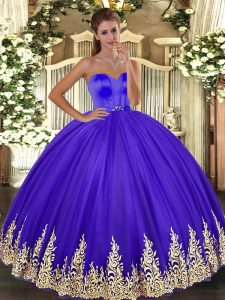 Tulle Sleeveless Floor Length 15th Birthday Dress and Appliques