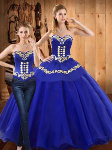 Sweet Blue Sleeveless Tulle Lace Up Quinceanera Gowns for Military Ball and Sweet 16 and Quinceanera