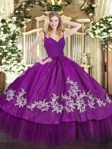 Sleeveless Backless Floor Length Beading and Lace and Appliques 15 Quinceanera Dress