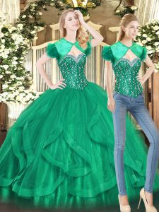 Adorable Green Sweetheart Neckline Beading and Ruffles 15 Quinceanera Dress Sleeveless Lace Up