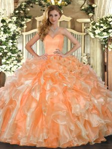 Designer Ball Gowns Quinceanera Dresses Orange Sweetheart Organza Sleeveless Floor Length Lace Up