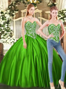 Green Sweetheart Neckline Beading Quinceanera Gowns Sleeveless Lace Up