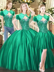 Customized Green Sweetheart Neckline Beading Sweet 16 Dress Sleeveless Lace Up